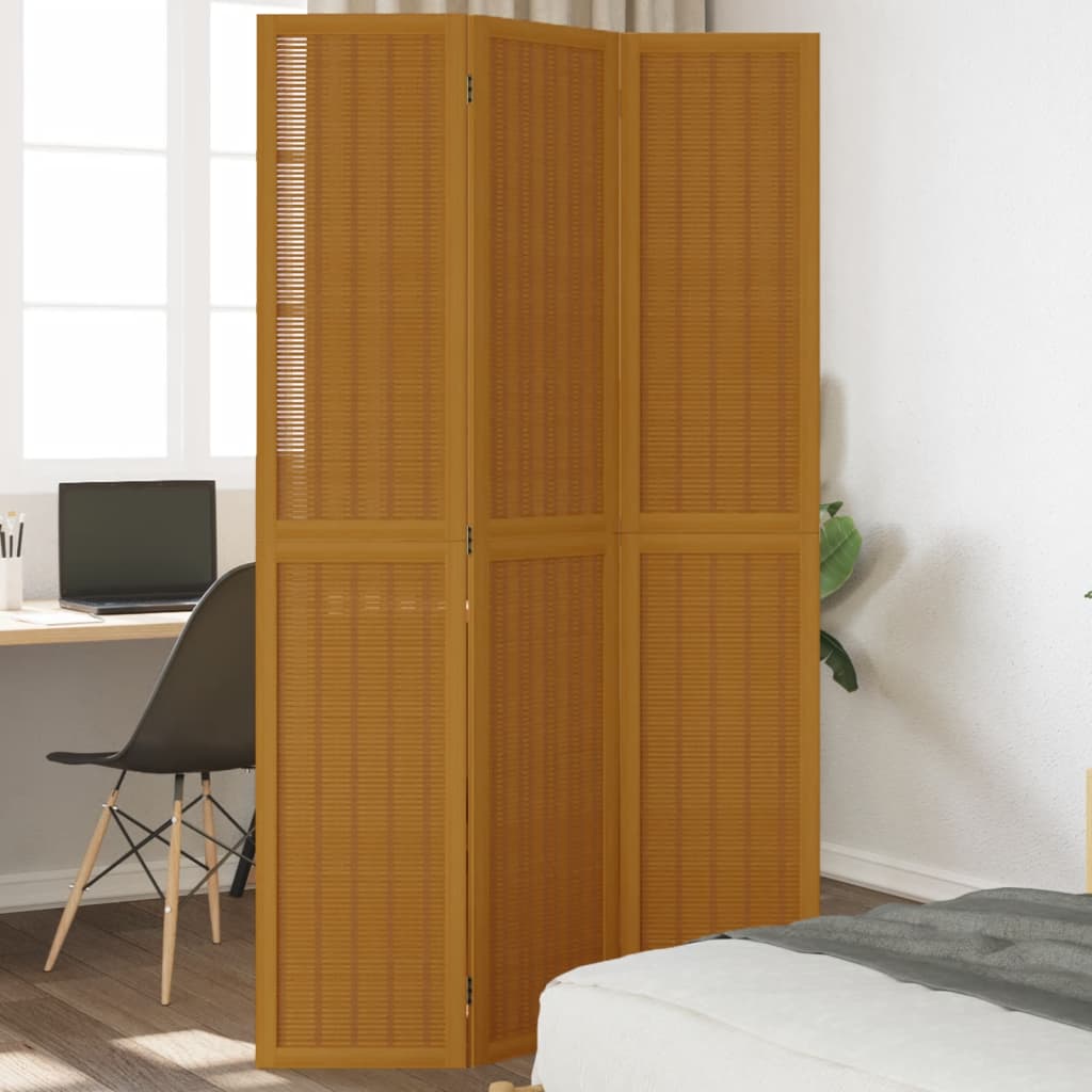 Room Divider 3 Panels Brown Solid Wood Paulownia